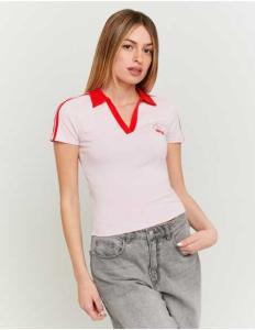 მაისურები Tally Weijl - Pink Printed T-shirt with Polo Neck