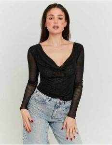 პერანგი Tally Weijl - Black Transparent Top with Rhinestones