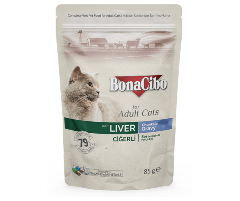 BonaCibo, 85 გრ. სველი საკვები კატისთვის, ღვიძლით