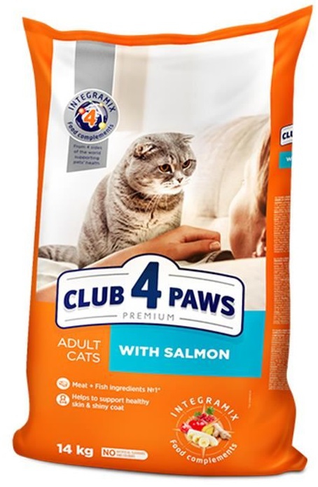 Club 4 Paws, 14 კგ. მშრალი საკვები ზრდასრული კატისთვის, ორაგულის ხორცით