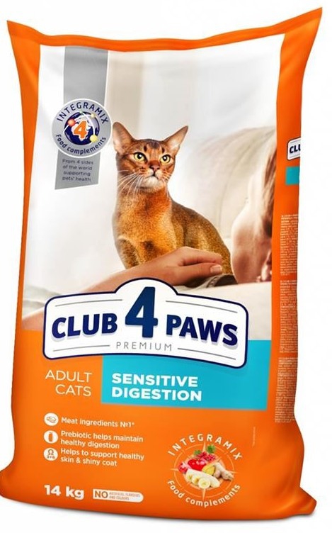 Club 4 Paws, 14 კგ.ზრდასრული კატის მშრალი საკვები მგრძნობიარე კუჭნაწლავისთვის, ქათმით