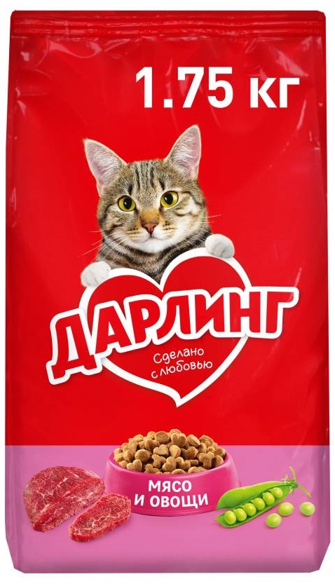 DARLING, 1.75 კგ. კატის მშრალი საკვები, ხორცით და ბოსტნეულით