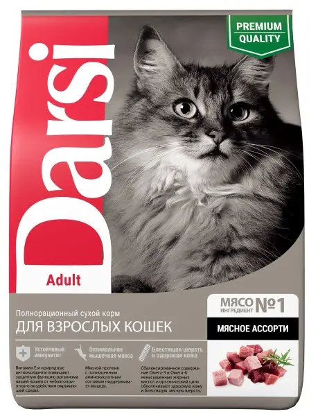 Darsi, 300 გრ. ზრდასრული კატის მშრალი საკვები, შერეული ხორცით