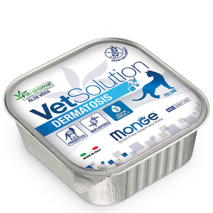 Monge VetSolution, 100 გრ. სამკურნალო სველი საკვები კატებისთვის, კანის დაავადებებისთვის
