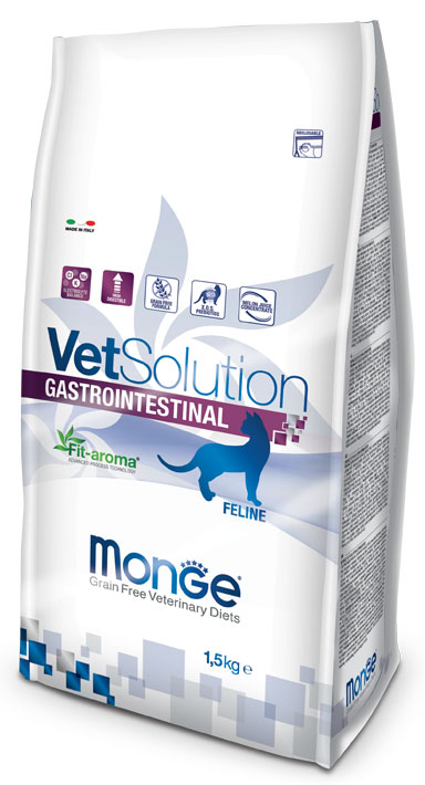 Monge VetSolution, 1.5 კგ. სამკურნალო მშრალი საკვები კატებისთვის, კუჭ-ნაწლავის დაავადებებისთვის