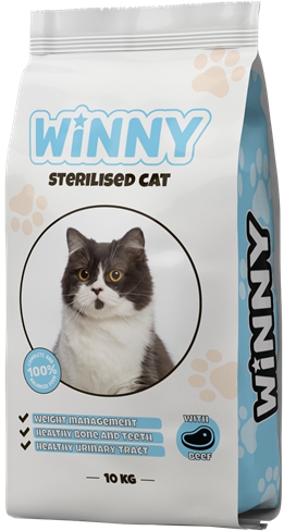 Nutrimax, Winny, 10 კგ. სტერილური კატის მშრალი საკვები საქონლის ხორცით