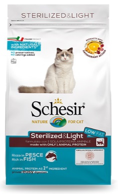Schesir, 10 კგ. მშრალი საკვები სტერილური კატებისთვის, თევზით
