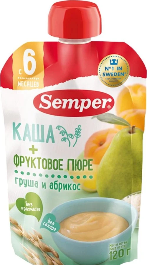 Semper ხილფაფა პაუჩი მსხალი & გარგარი 125 გ