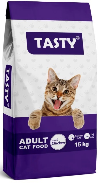 Tasty, 15 კგ მშრალი საკვები ზრდასრული კატისთვის, ქათმის ხორცით