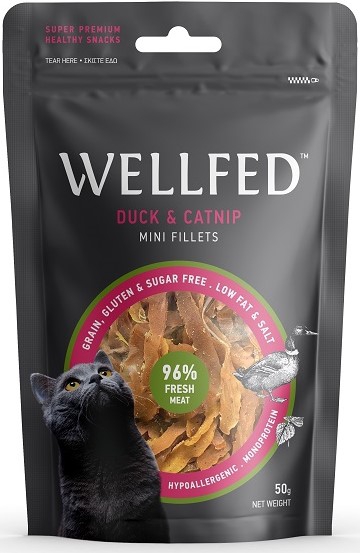 WELLFED, დელიკატესი კატებისთვის იხვის ფილეთი, 50 გრ