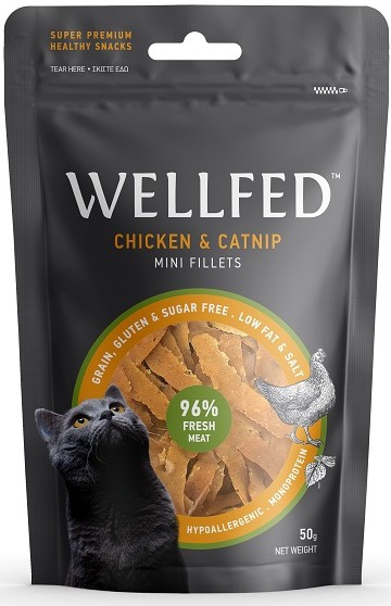 WELLFED, დელიკატესი კატებისთვის ქათმის ფილეთი, 50 გრ