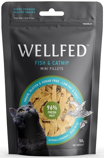 WELLFED, დელიკატესი კატებისთვის თევზის ფილეთი, 50 გრ