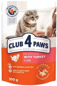 Club 4 Paws, 100 გრ. სველი საკვები ზრდასრული კატისთვის, ინდაურის ხორცით