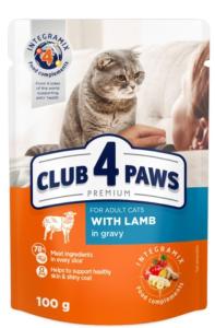 Club 4 Paws, 100 გრ. ზრდასრული კატის სველი საკვები ბატკნით