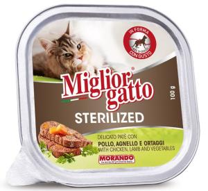 Morando, Sterilized, 100 გრ. სველი საკვები სტერილიზებული კატებისთვის,  ქათმის და ცხვრის ხორცით