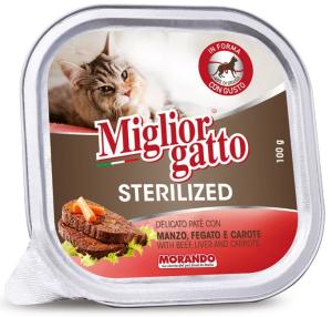 Morando, Sterilized, 100 გრ. სველი საკვები სტერილიზებული კატებისთვის, საქონლის ხორცით და ღვიძლით