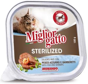 Morando, Sterilized ,100 გრ. სველი საკვები სტერილიზებული კატებისთვის, თევზით და კრევეტებით