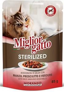 Morando, Sterilized, 85 გრ. სველი საკვები სტერილიზებული კატებისთვის, საქონლის ხორცით და ბოსტნეულით
