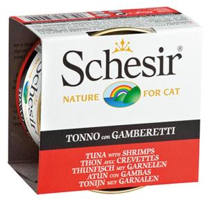 Schesir, 85 გრ. სველი საკვები ზრდასრული კატებისთვის, თინუსითა და კრევეტებით