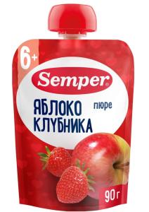 Semper ხილფაფა პაუჩი ვაშლი & მარწყვი 90 გ