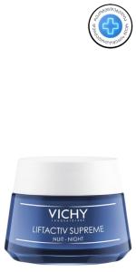 Vichy Lifactiv Supreme ნაოჭების საწინააღმდეგო ღამის კრემი სიმკვრივისა და დატენიანებისთვის 50 მლ