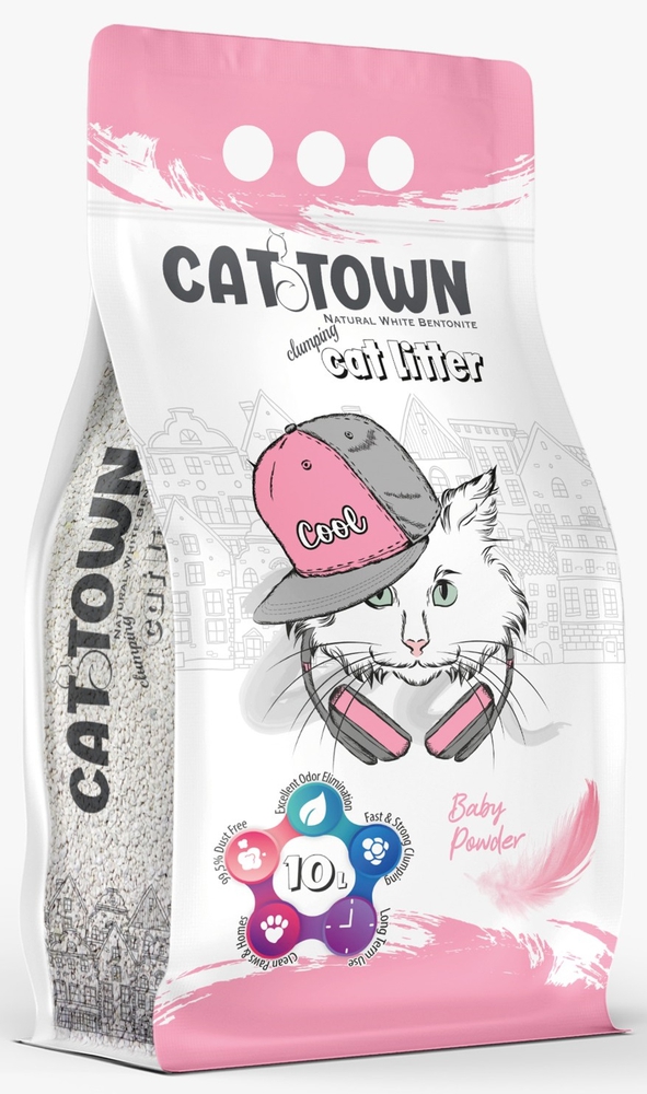 Cat Town, კატის ქვიშა ბავშვის პუდრას არომატით, 10 ლ