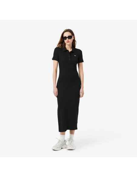 კაბა Lacoste - Women's Long Ribbed Cotton Polo Dress