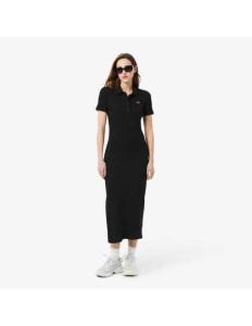კაბა Lacoste - Women's Long Ribbed Cotton Polo Dress