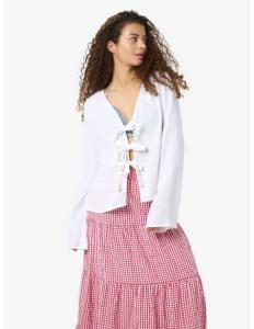 პერანგი Noisy May - NMLEILANI L/S V-NECK TIE BLOUSE WVN