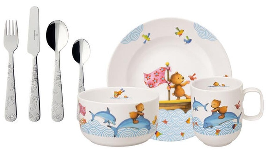 Villeroy & Boch, ჭიქის, თეფშების და დანა-ჩანგლის ნაკრები, Happy as a Bear, 7 ცალი