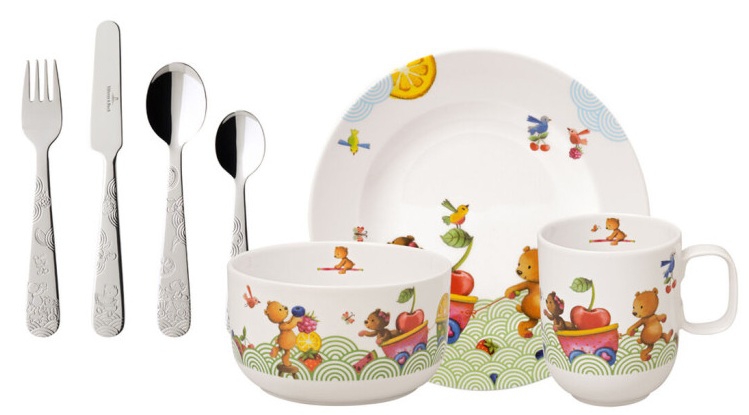 Villeroy & Boch, ჭიქის, თეფშების და დანა-ჩანგლის ნაკრები, Hungry as a Bear, 7 ცალი