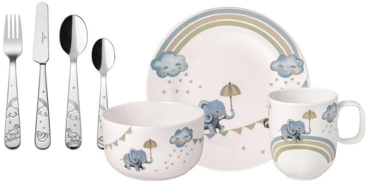 Villeroy & Boch, ჭიქის, თეფშების და დანა-ჩანგლის ნაკრები, Walk Elephant, 7 ცალი