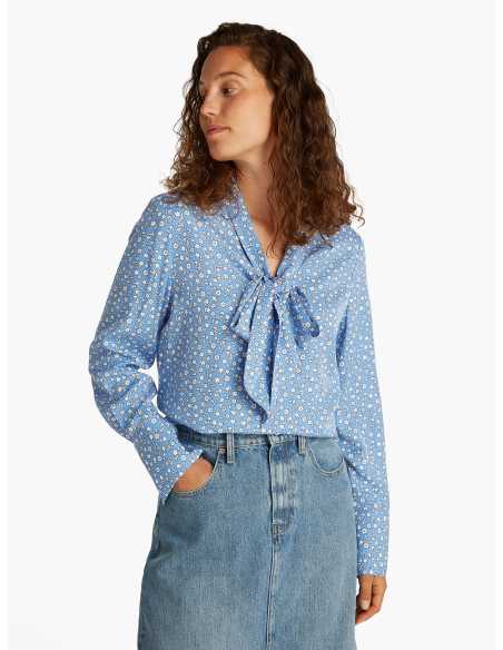 პერანგი Tommy Hilfiger - FLUID VISCOSE V-N BOW LS BLOUSE