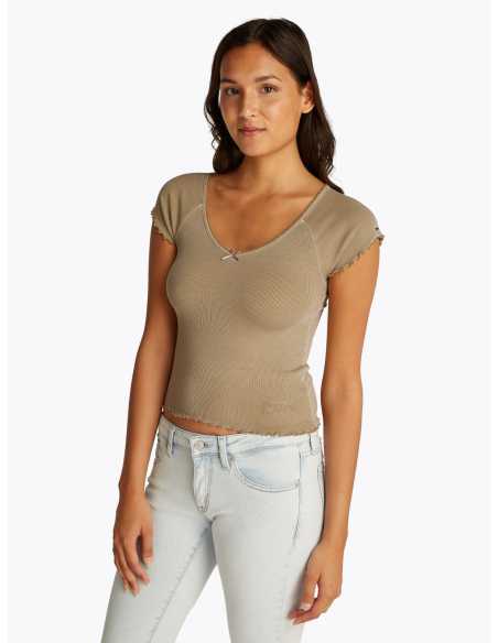 მაისურები Tommy Jeans - TJW SLIM VNECK GMD RIB SS