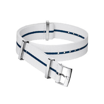 20 mm White with Blue Stripe NATO Polyamide Watch Band O031CWZ014685