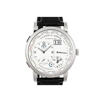 A. Lange and Sohne Silver Dial 18kt White Gold Black Leather Watch