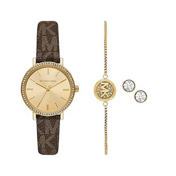 Addyson Quartz Crystal Gold Dial Watch and Jewelry Set