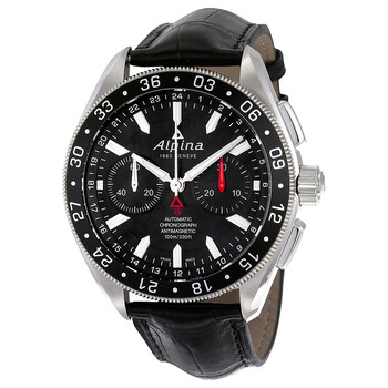 Alpiner 4 Chronograph Automatic Black Dial Leather Watch AL860B5AQ6