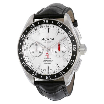 Alpiner 4 Chronograph Automatic Silver Dial Black Leather Watch AL860S5AQ6