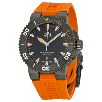 Aquis Date Black Dial Orange Rubber Watch 73376534259RS