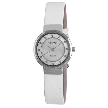 Arhus Diamond Round Silvertone Steel White Leather Watch JE610004009L