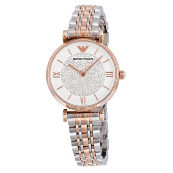 Armani White Crystal Pave Dial Twotone Watch AR1926