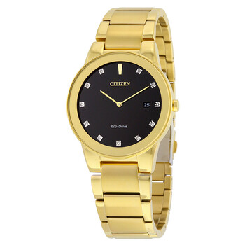 Axiom Black Dial Goldtone Diamond Watch AU106256G