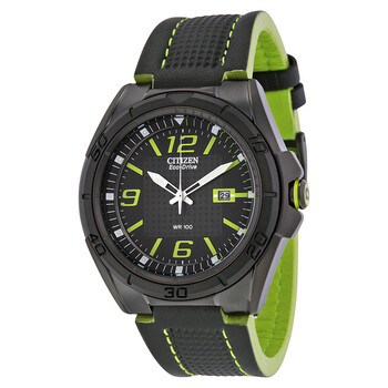 BRT EcoDrive Black Dial Black Leather Strap Watch AW138511H