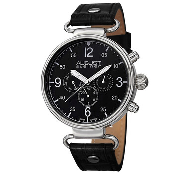 Black Dial Black Leather Watch AS8131SSB