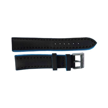Black Leather Strap with Blue Trimming and a Stainless Steel Tang Buckle 2220mm