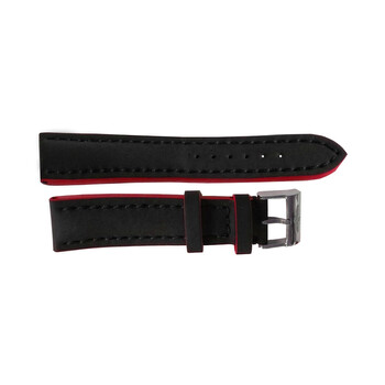 Black Leather Strap with Red Trimming on a Stainless Steel Tang Buckle 2018mm