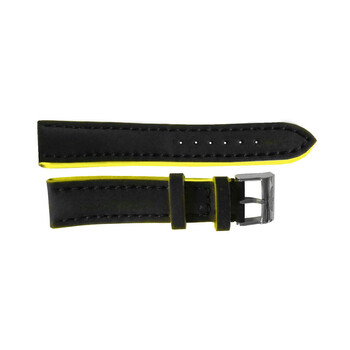 Black Leather Strap with Yellow Trimming on a Stainless Steel Tang Buckle 2018mm