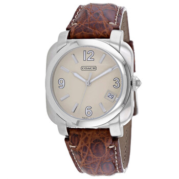 Brown Leather Silver Quartz Beige Dial Watch