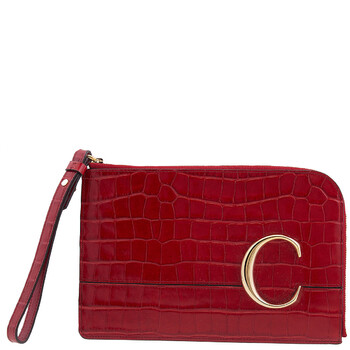 C Croc Embossed Leather Pouch